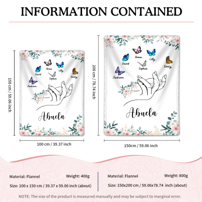 A mi abuela/mamá-Manta de buen calidad mano y mariposas personalizada con 6 nombres y texto | Jessemade
