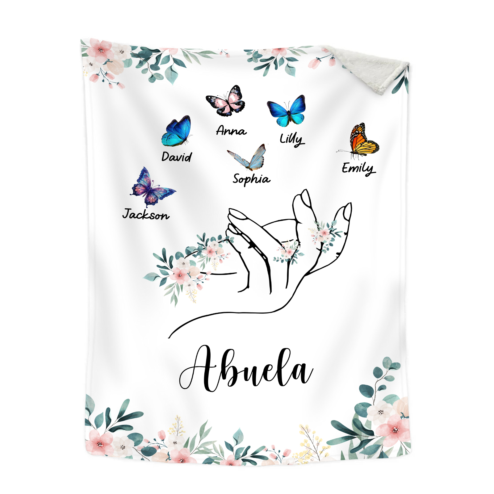A mi abuela/mamá-Manta de buen calidad mano y mariposas personalizada con 6 nombres y texto | Jessemade