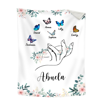 A mi abuela/mamá-Manta de buen calidad mano y mariposas personalizada con 6 nombres y texto | Jessemade