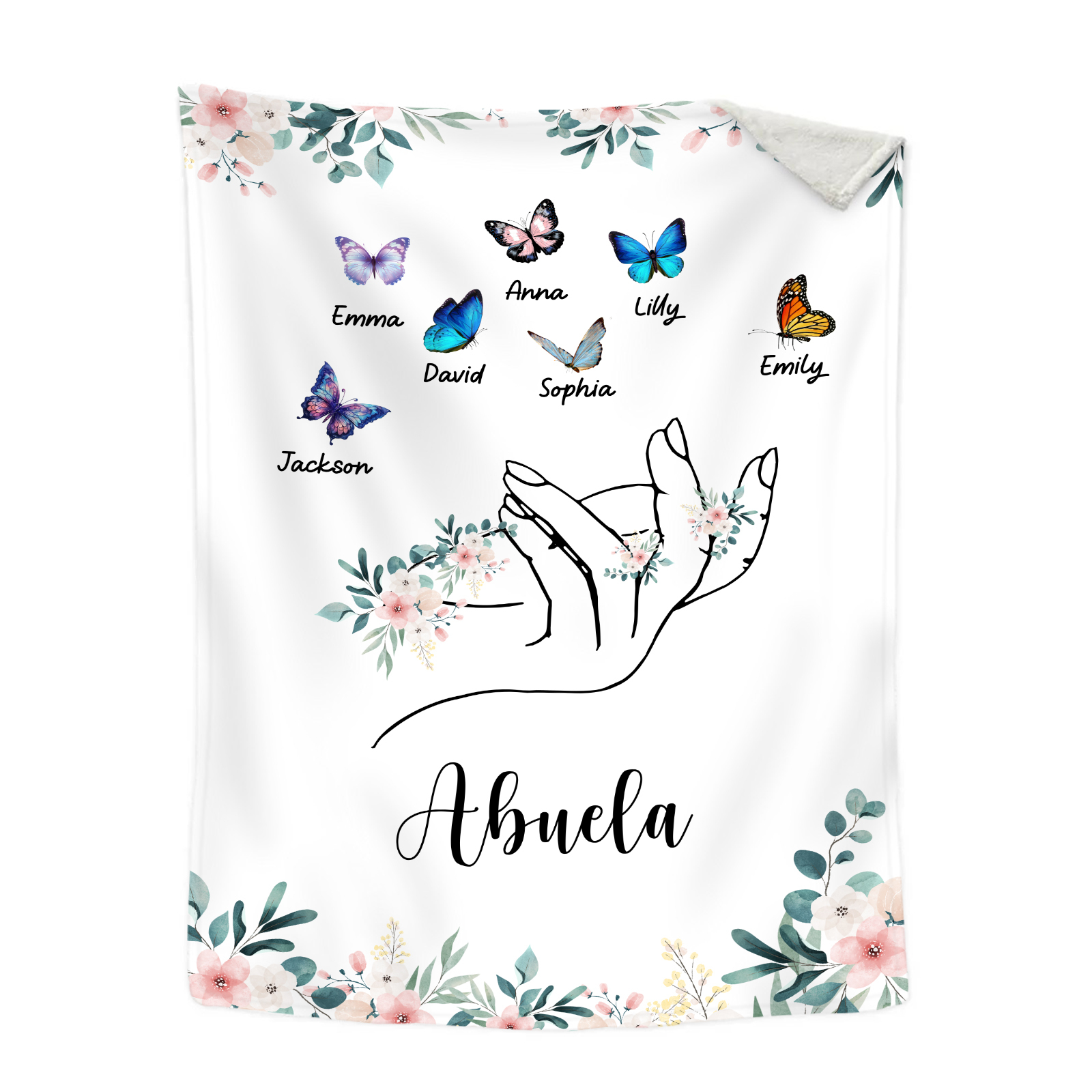 A mi abuela/mamá-Manta de buen calidad mano y mariposas personalizada con 7 nombres y texto | Jessemade