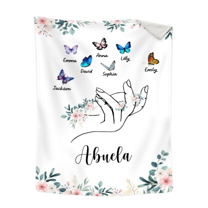 A mi abuela/mamá-Manta de buen calidad mano y mariposas personalizada con 7 nombres y texto | Jessemade