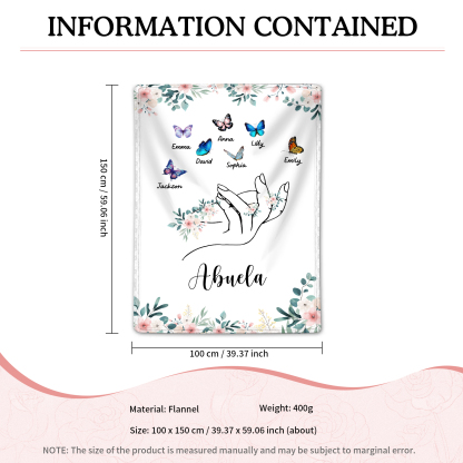 A mi abuela/mamá-Manta de buen calidad mano y mariposas personalizada con 7 nombres y texto | Jessemade