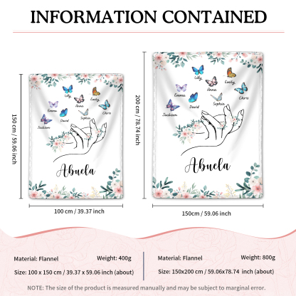 A mi abuela/mamá-Manta de buen calidad mano y mariposas personalizada con 8 nombres y texto | Jessemade