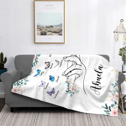 A mi abuela/mamá-Manta de buen calidad mano y mariposas personalizada con 8 nombres y texto | Jessemade