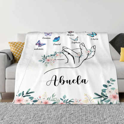 A mi abuela/mamá-Manta de buen calidad mano y mariposas personalizada con 8 nombres y texto | Jessemade