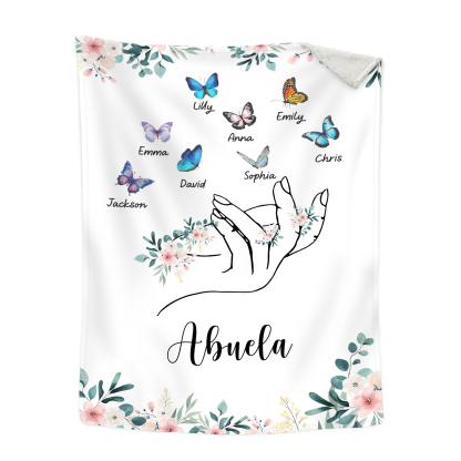A mi abuela/mamá-Manta de buen calidad mano y mariposas personalizada con 8 nombres y texto | Jessemade