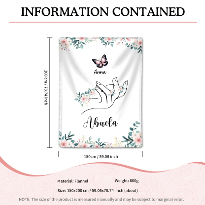A mi abuela/mamá-Manta de buen calidad mano y mariposa personalizada con 1 nombre y texto | Jessemade