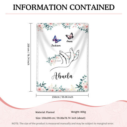 A mi abuela/mamá-Manta de buen calidad mano y mariposas personalizada con 2 nombres y texto | Jessemade