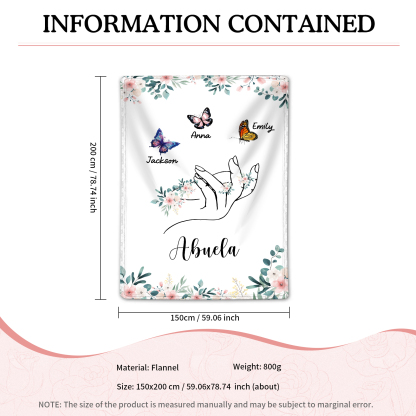 A mi abuela/mamá-Manta de buen calidad mano y mariposas personalizada con 3 nombres y texto | Jessemade