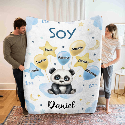 Manta azul de buen calidad para niño con animales personalizada con 1 nombre | Jessemade