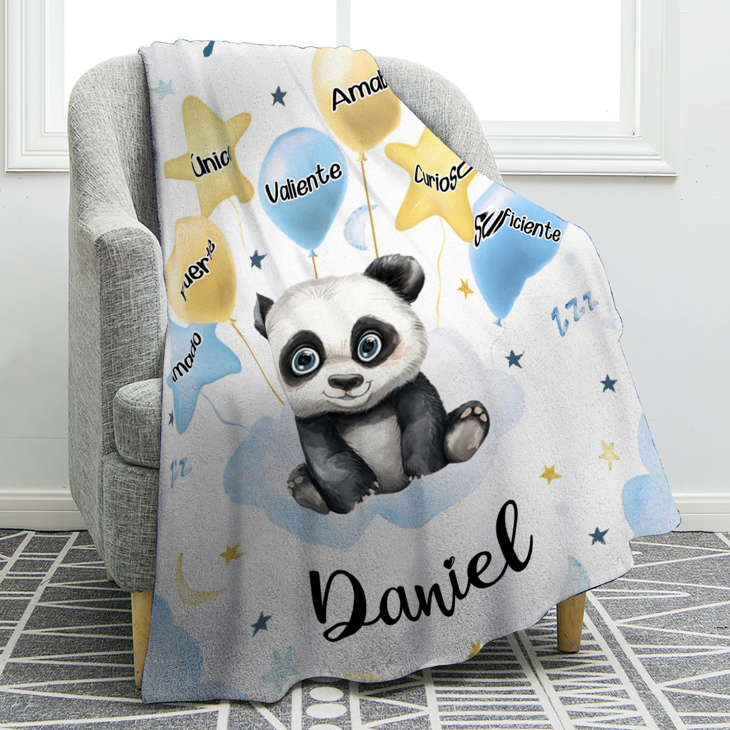 Manta azul de buen calidad para niño con animales personalizada con 1 nombre | Jessemade