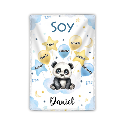 Manta azul de buen calidad para niño con animales personalizada con 1 nombre | Jessemade