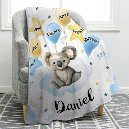 Manta azul de buen calidad para niño con animales personalizada con 1 nombre | Jessemade