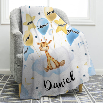 Manta azul de buen calidad para niño con animales personalizada con 1 nombre | Jessemade