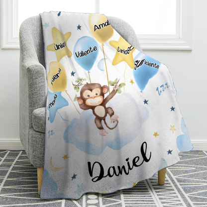 Manta azul de buen calidad para niño con animales personalizada con 1 nombre | Jessemade
