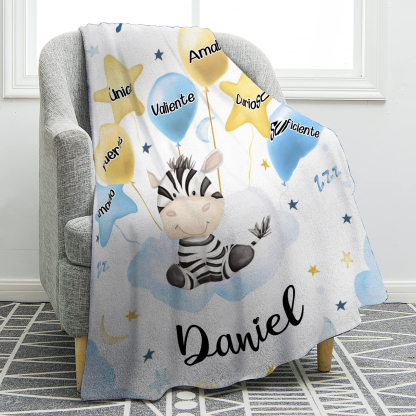 Manta azul de buen calidad para niño con animales personalizada con 1 nombre | Jessemade