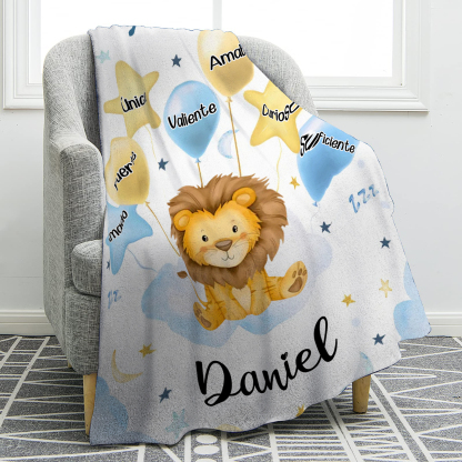 Manta azul de buen calidad para niño con animales personalizada con 1 nombre | Jessemade