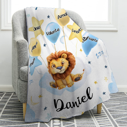 Manta azul de buen calidad para niño con animales personalizada con 1 nombre | Jessemade