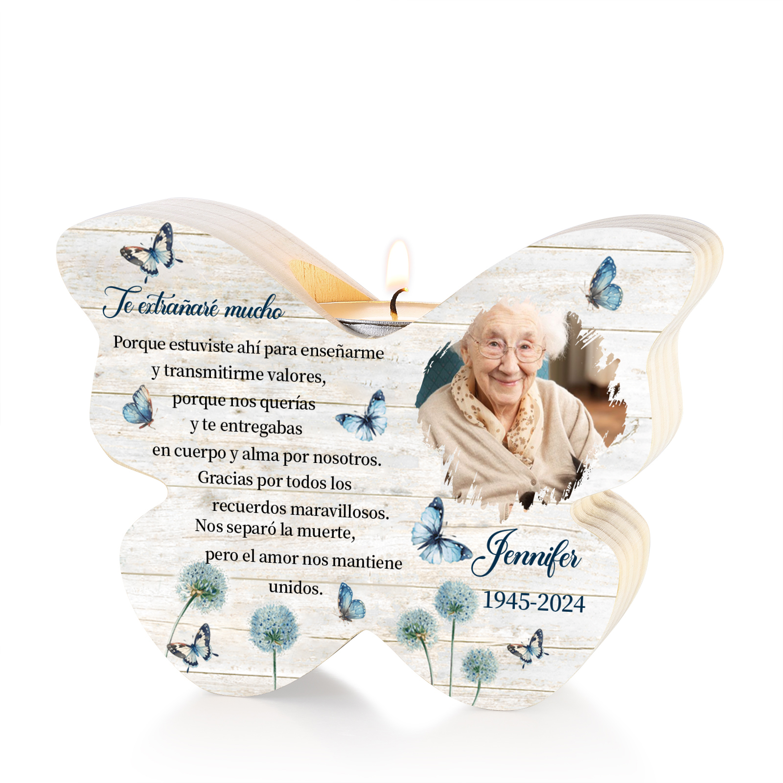 Candelero de mariposa en memoria de ser querido de madera nombre, foto y años personalizados sin vela | Jessemade