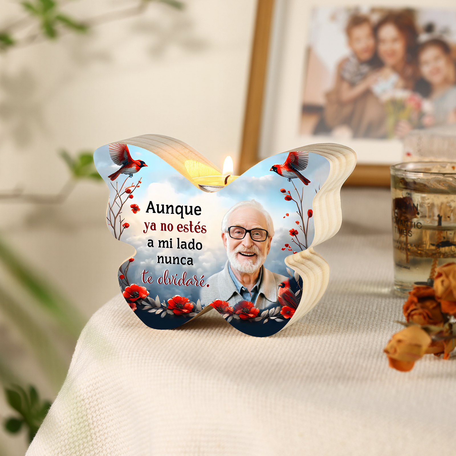 Candelero de madera de mariposa en memoria de ser querido foto personalizada sin vela | Jessemade