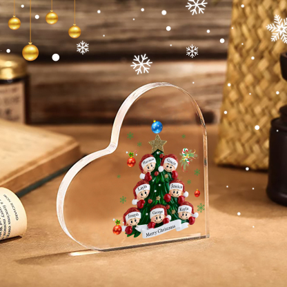 A familia-Placa de acrílico en forma de corazón árbol y muñecos 7 nombres y 1 texto personalizados | Jessemade