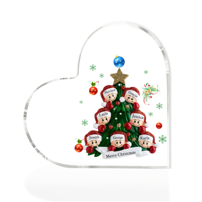 A familia-Placa de acrílico en forma de corazón árbol y muñecos 7 nombres y 1 texto personalizados | Jessemade