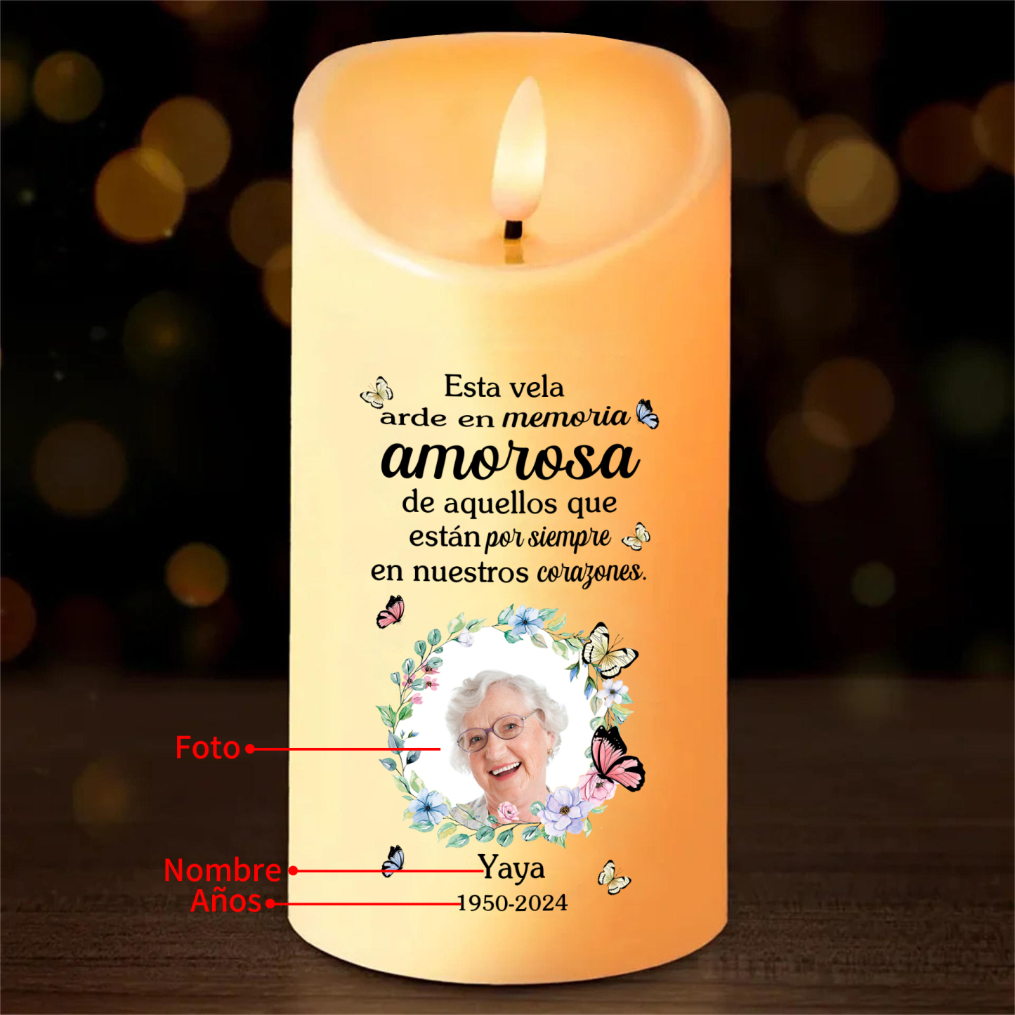 Vela electrónica en memoria de ser querido nombre, foto y años personalizados | Jessemade