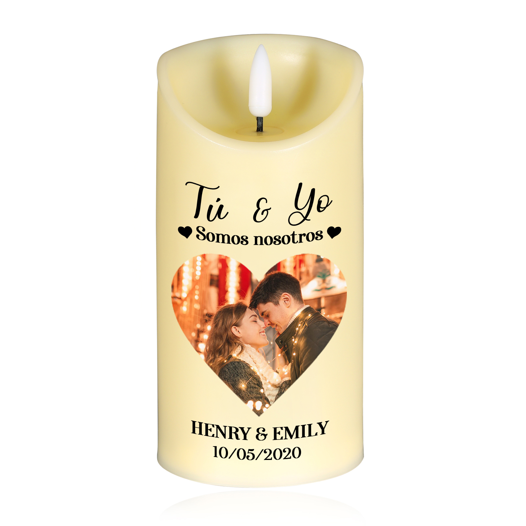  Vela electrónica para pareja con texto amoroso personalizada con 2 nombres, foto y fecha | Jessemade