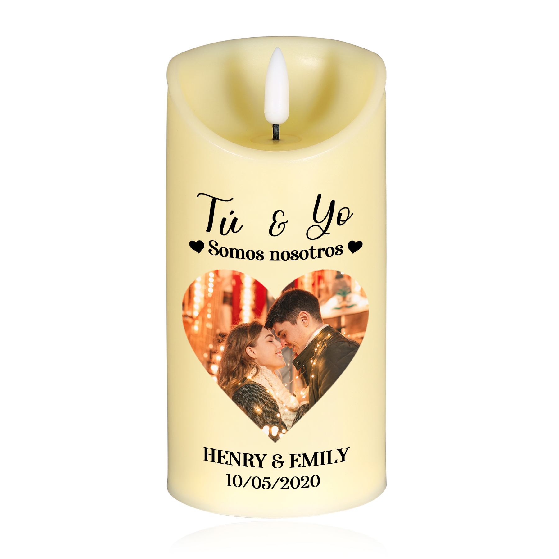  Vela electrónica para pareja con texto amoroso personalizada con 2 nombres, foto y fecha | Jessemade