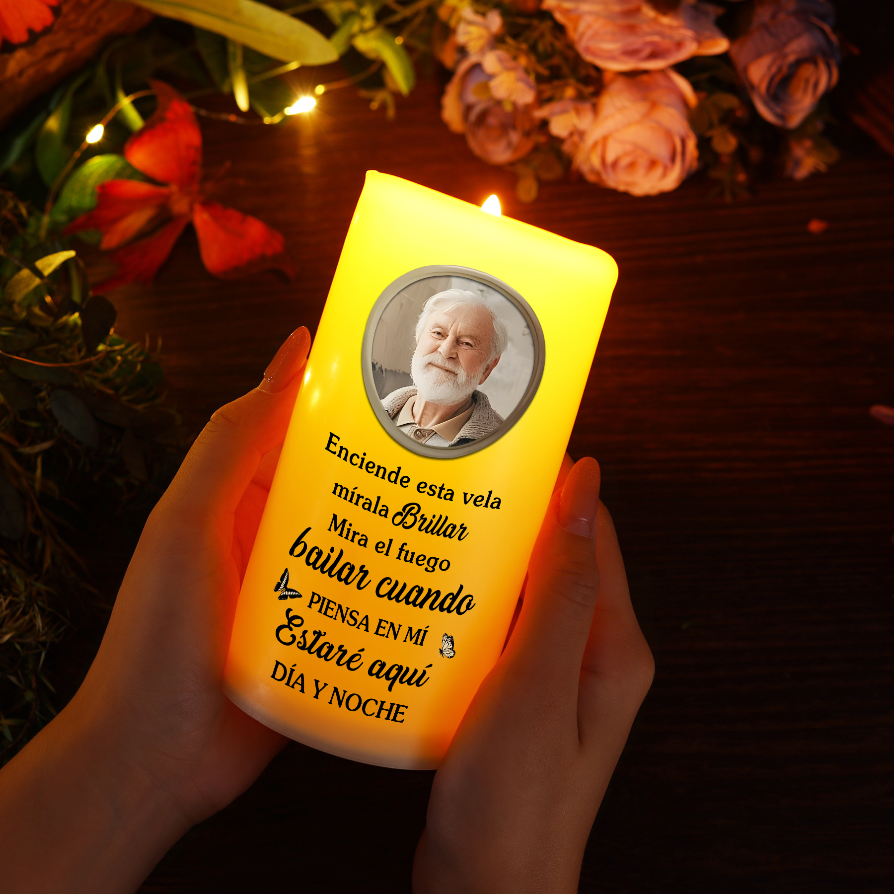 Vela electrónica con mariposas en memoria de ser querido nombre, foto y años personalizados | Jessemade