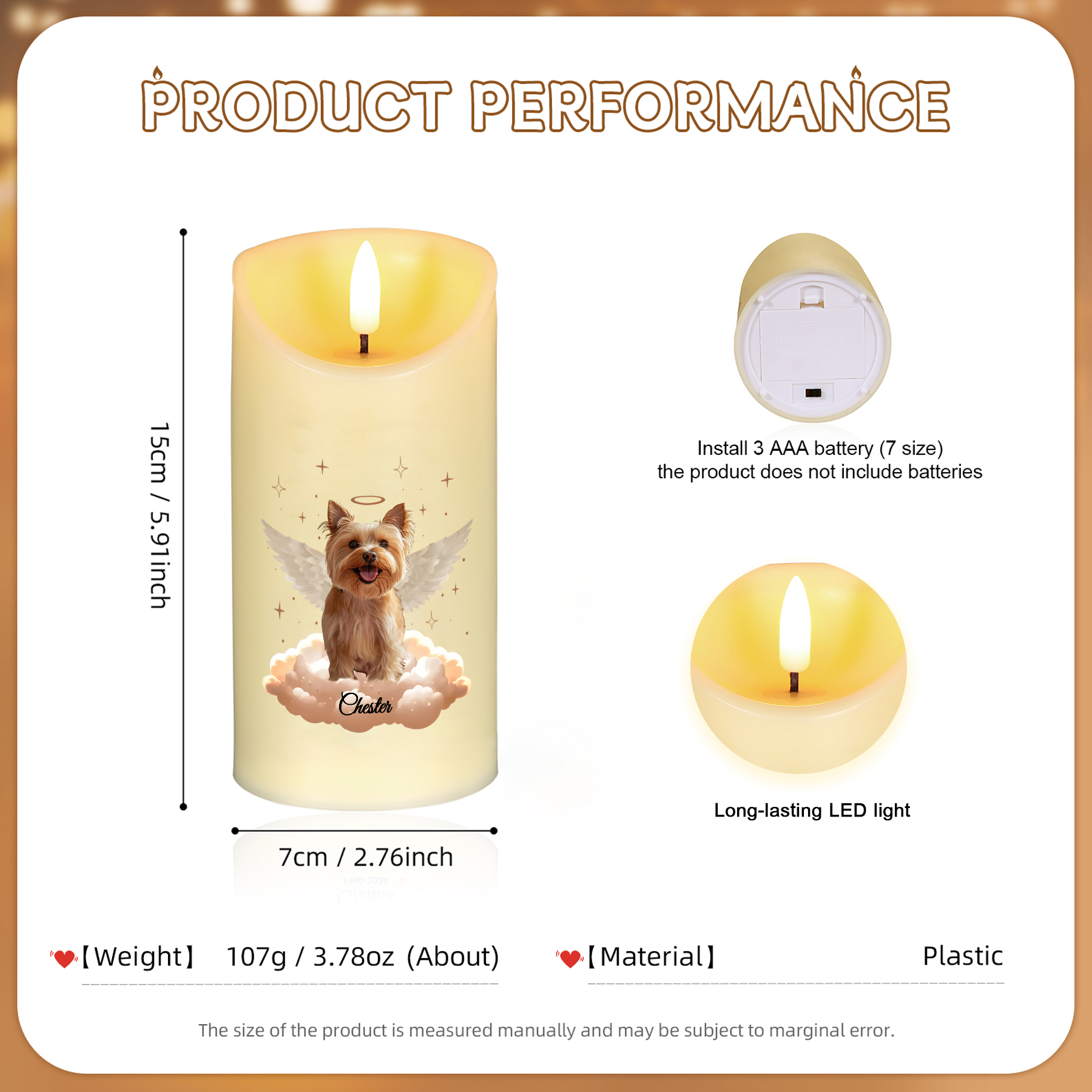 Vela electrónica con alas en memoria de mascota nombre y foto personalizados | Jessemade