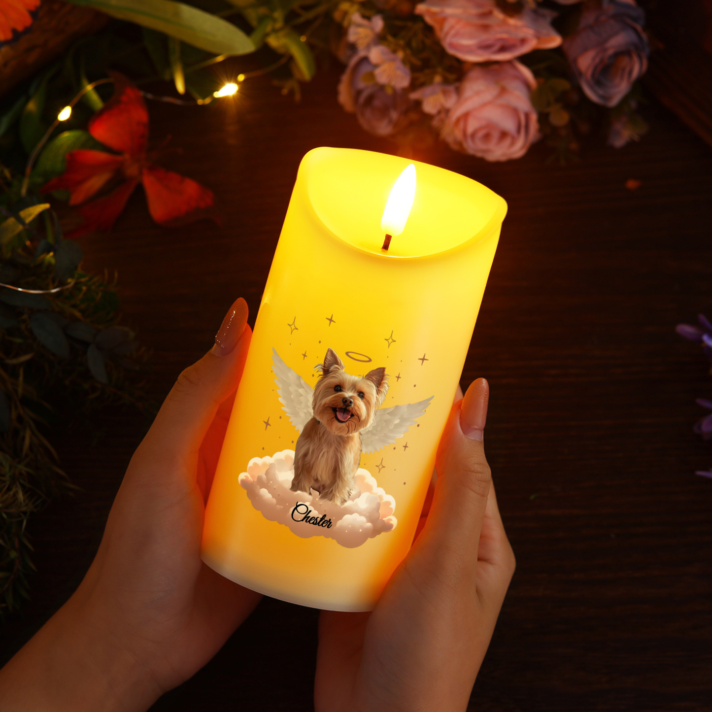 Vela electrónica con alas en memoria de mascota nombre y foto personalizados | Jessemade