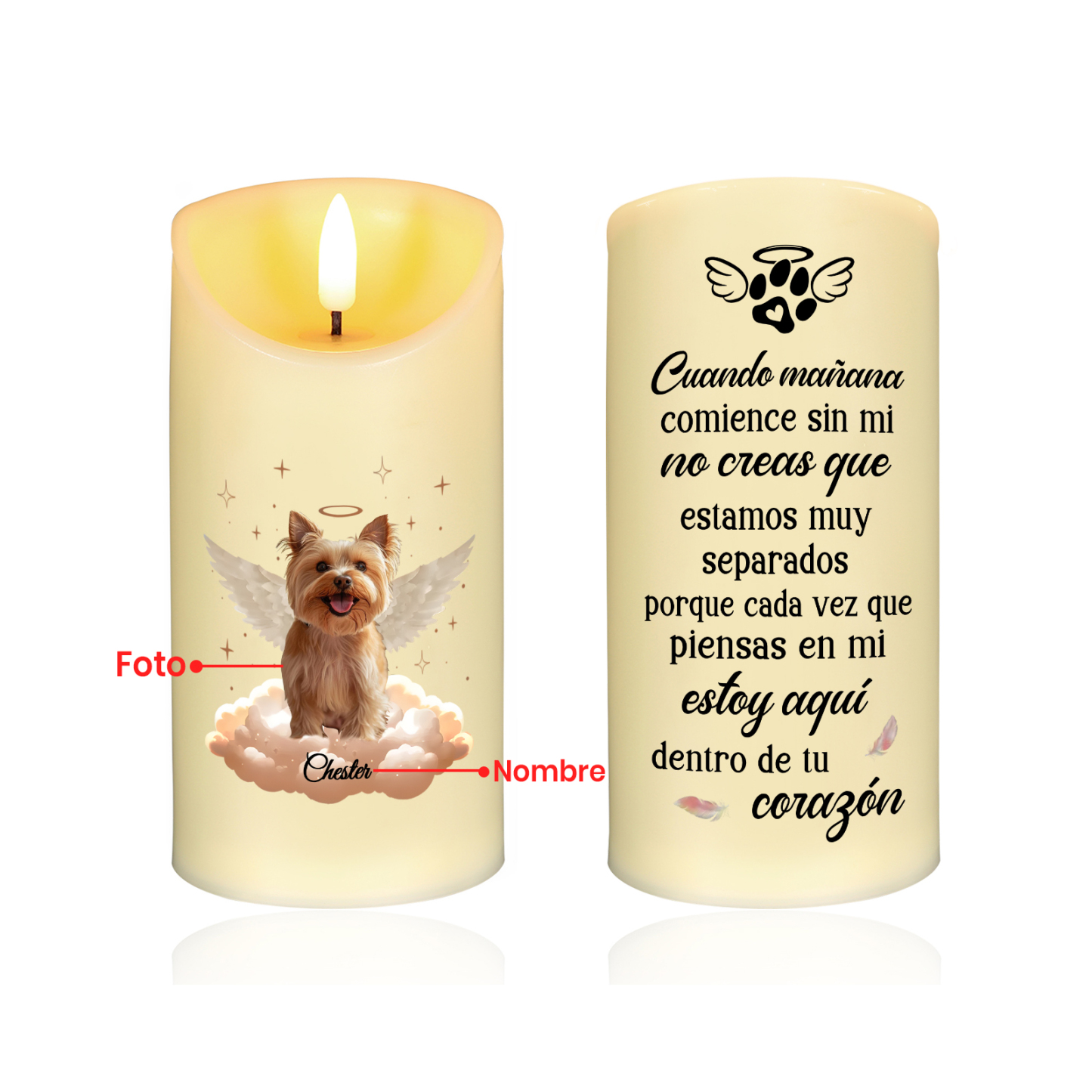 Vela electrónica con alas en memoria de mascota nombre y foto personalizados | Jessemade