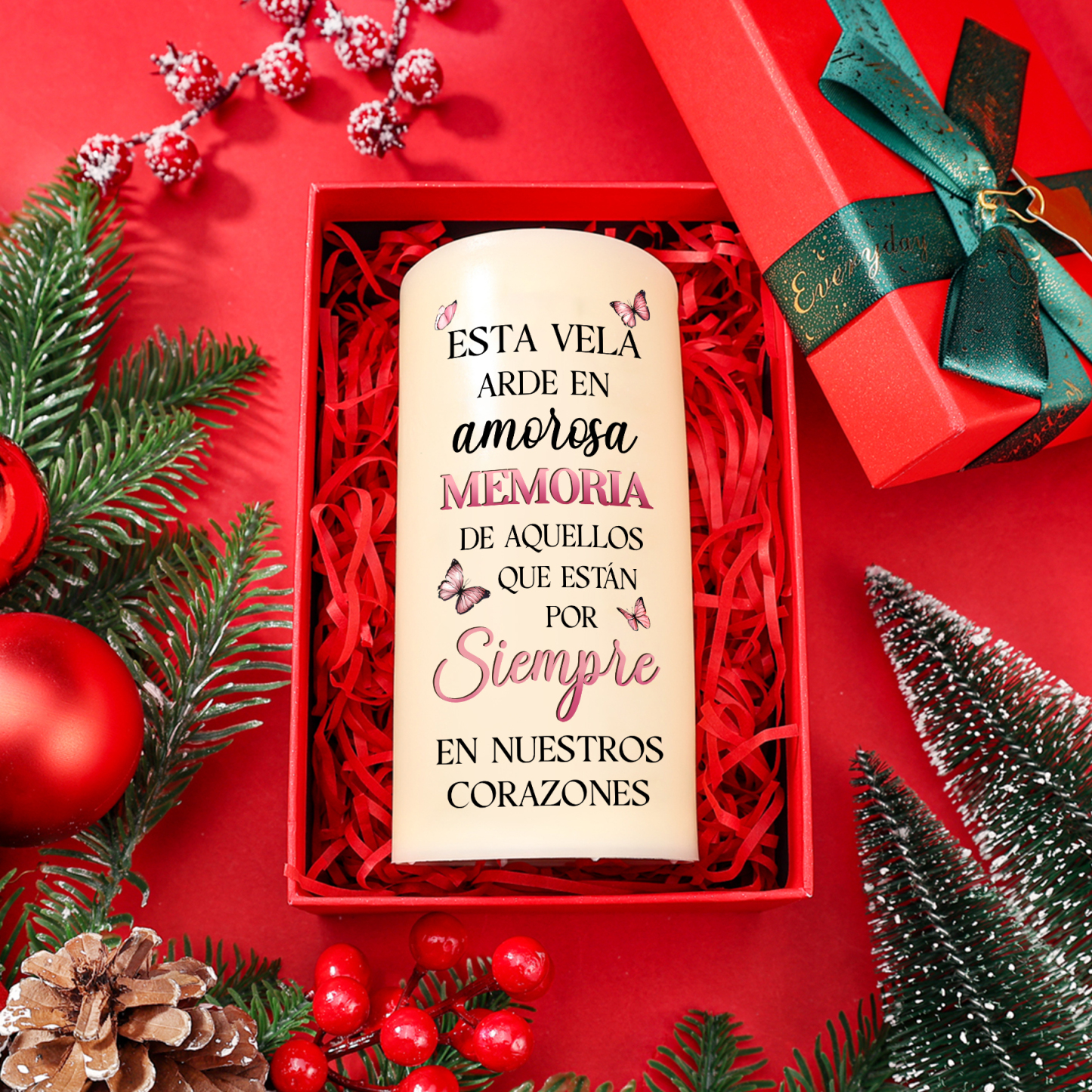 Vela electrónica con mariposas rosas en memoria de ser querido nombre, foto y años personalizados | Jessemade