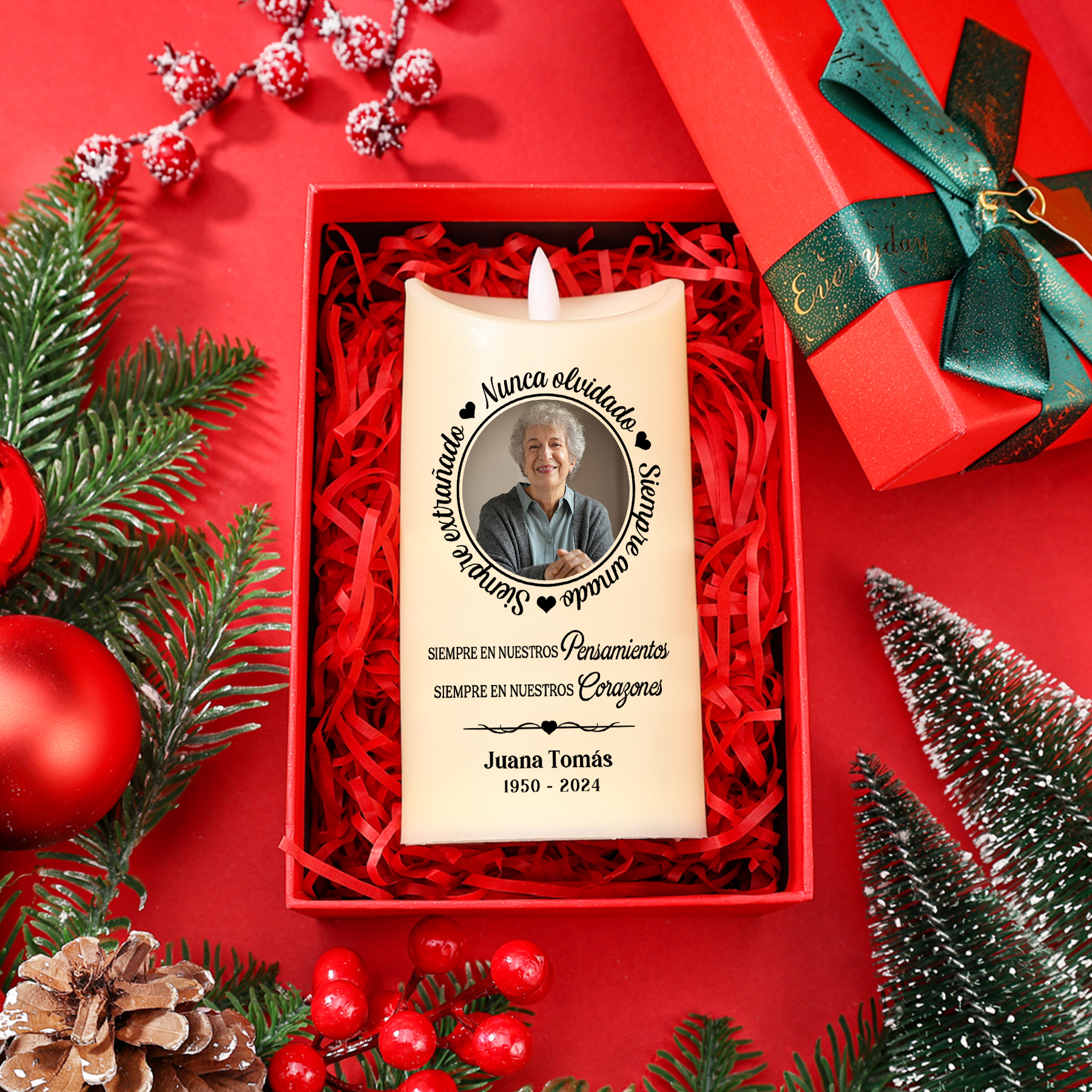 Vela electrónica con palabras amorosas en memoria de ser querido nombre, foto y años personalizados | Jessemade