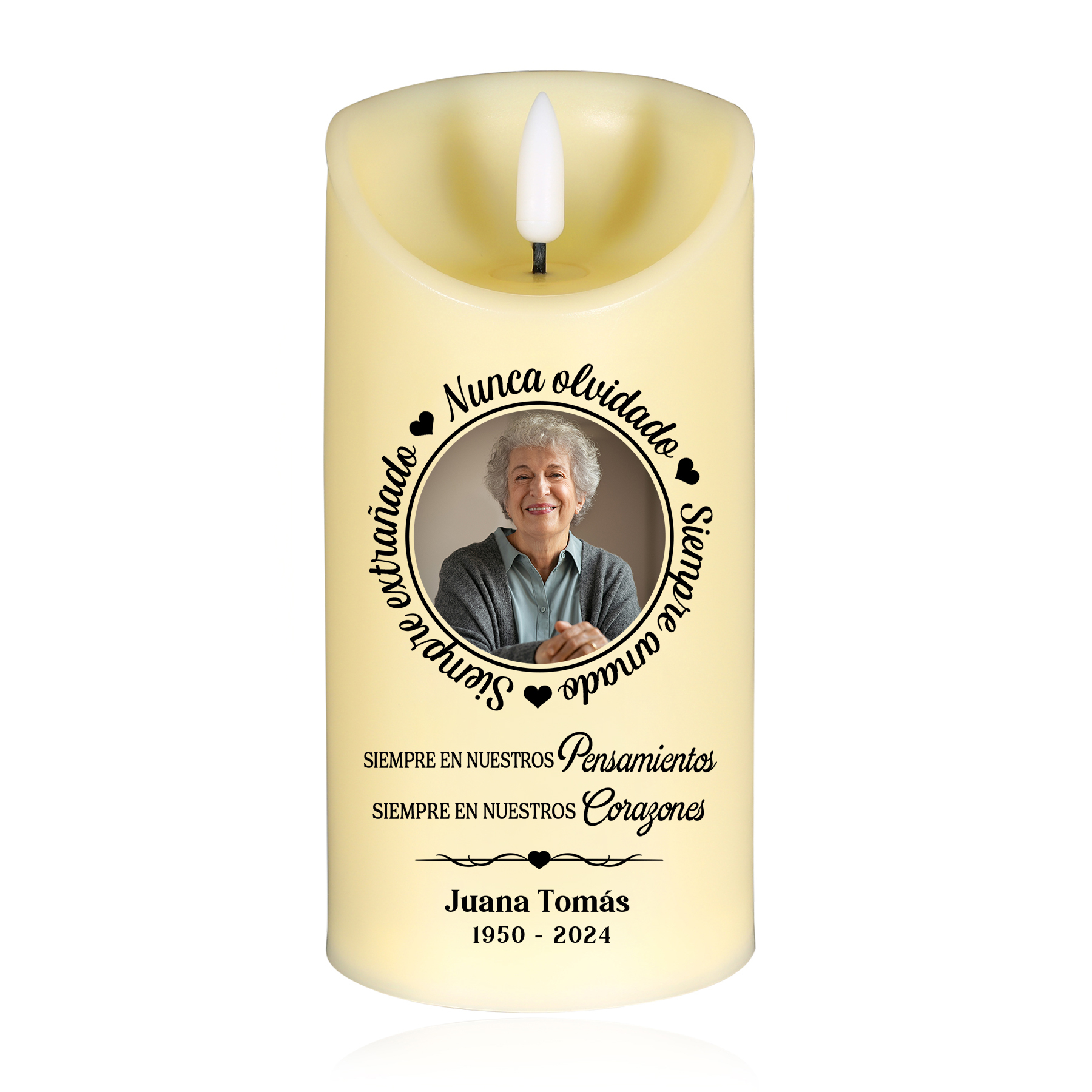 Vela electrónica con palabras amorosas en memoria de ser querido nombre, foto y años personalizados | Jessemade