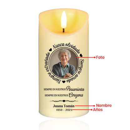 Vela electrónica con palabras amorosas en memoria de ser querido nombre, foto y años personalizados | Jessemade