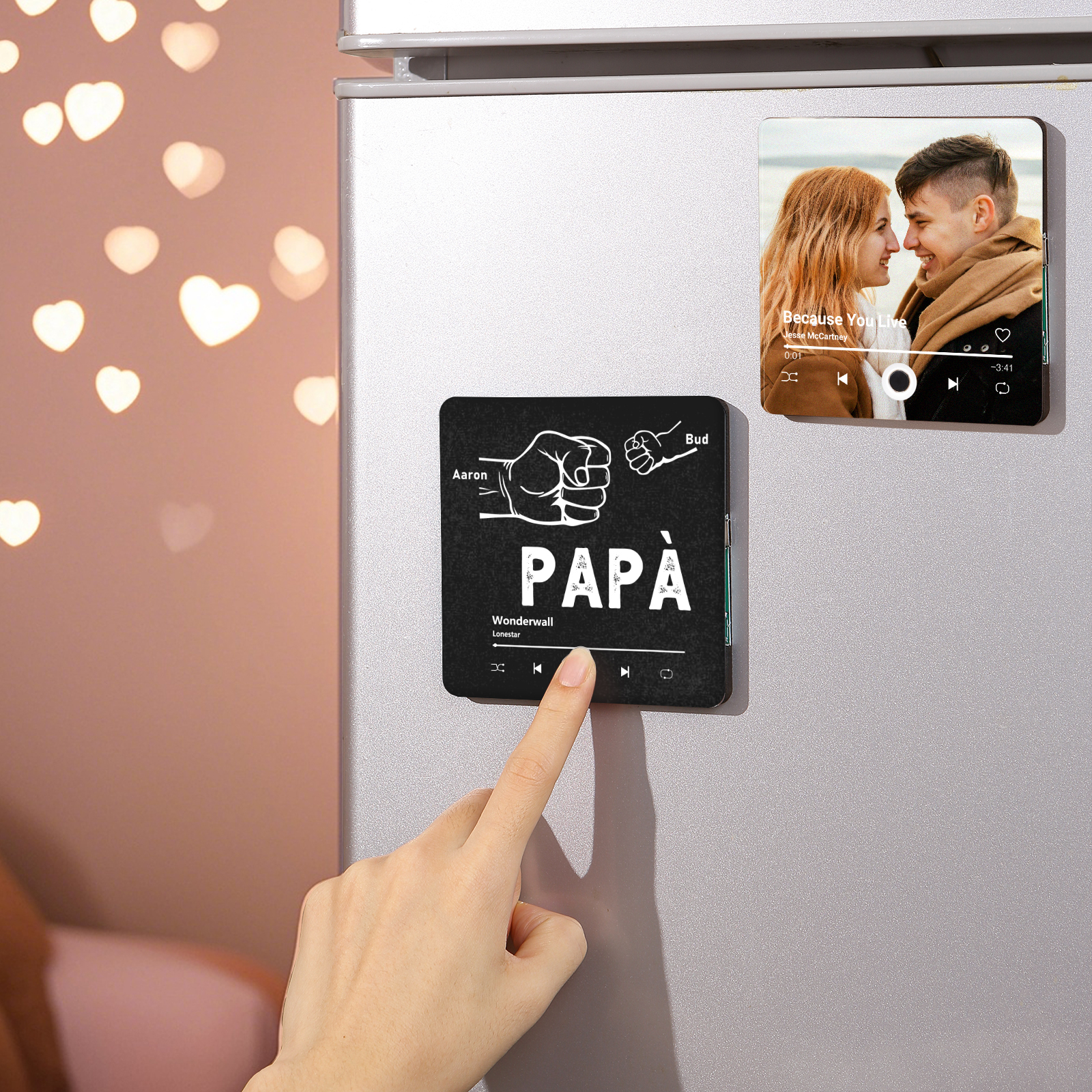 Papá-Pegatina para nevera "music player" puño con puño con 2-5 nombres, texto y música personalizados | Jessemade