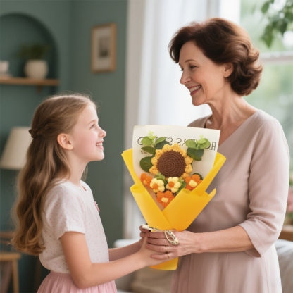 Handcrafted Yarn Flower Bouquet – Rose&Sunflower&Carnation Gift for Mum or Loved One | Jessemade