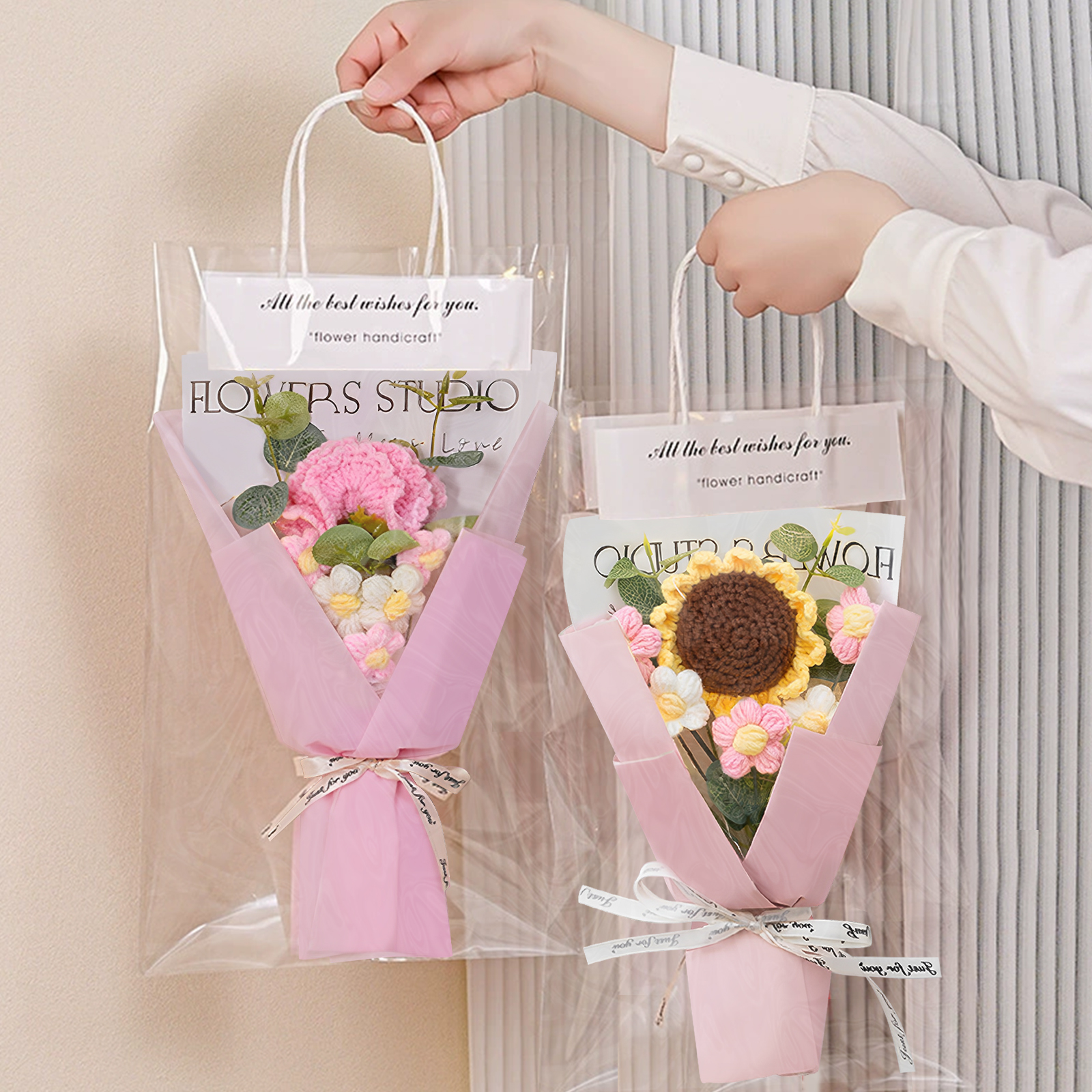 Handcrafted Yarn Flower Bouquet – Rose&Sunflower&Carnation Gift for Mum or Loved One | Jessemade