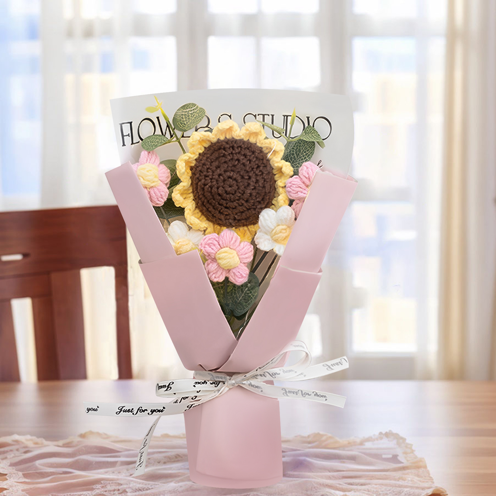 Handcrafted Yarn Flower Bouquet – Rose&Sunflower&Carnation Gift for Mum or Loved One | Jessemade