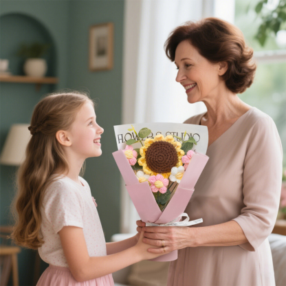 Handcrafted Yarn Flower Bouquet – Rose&Sunflower&Carnation Gift for Mum or Loved One | Jessemade