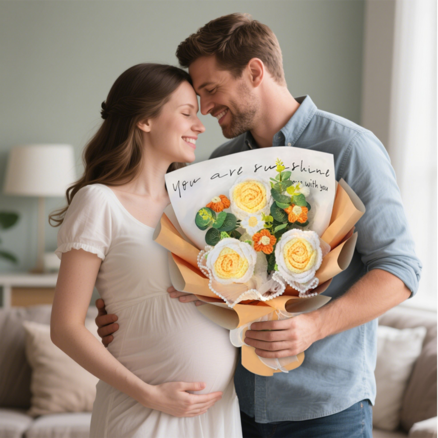 "You Are Sunshine" Knitted Yarn Rose Bouquet – Handmade Gift with Gift Bag | Jessemade