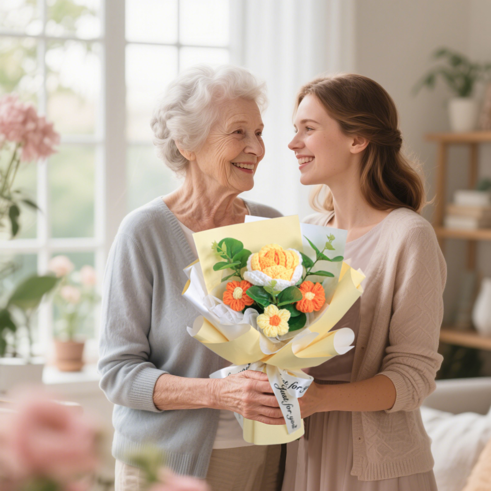 "You Are Sunshine" Knitted Yarn Rose Bouquet – Handmade Gift with Gift Bag | Jessemade