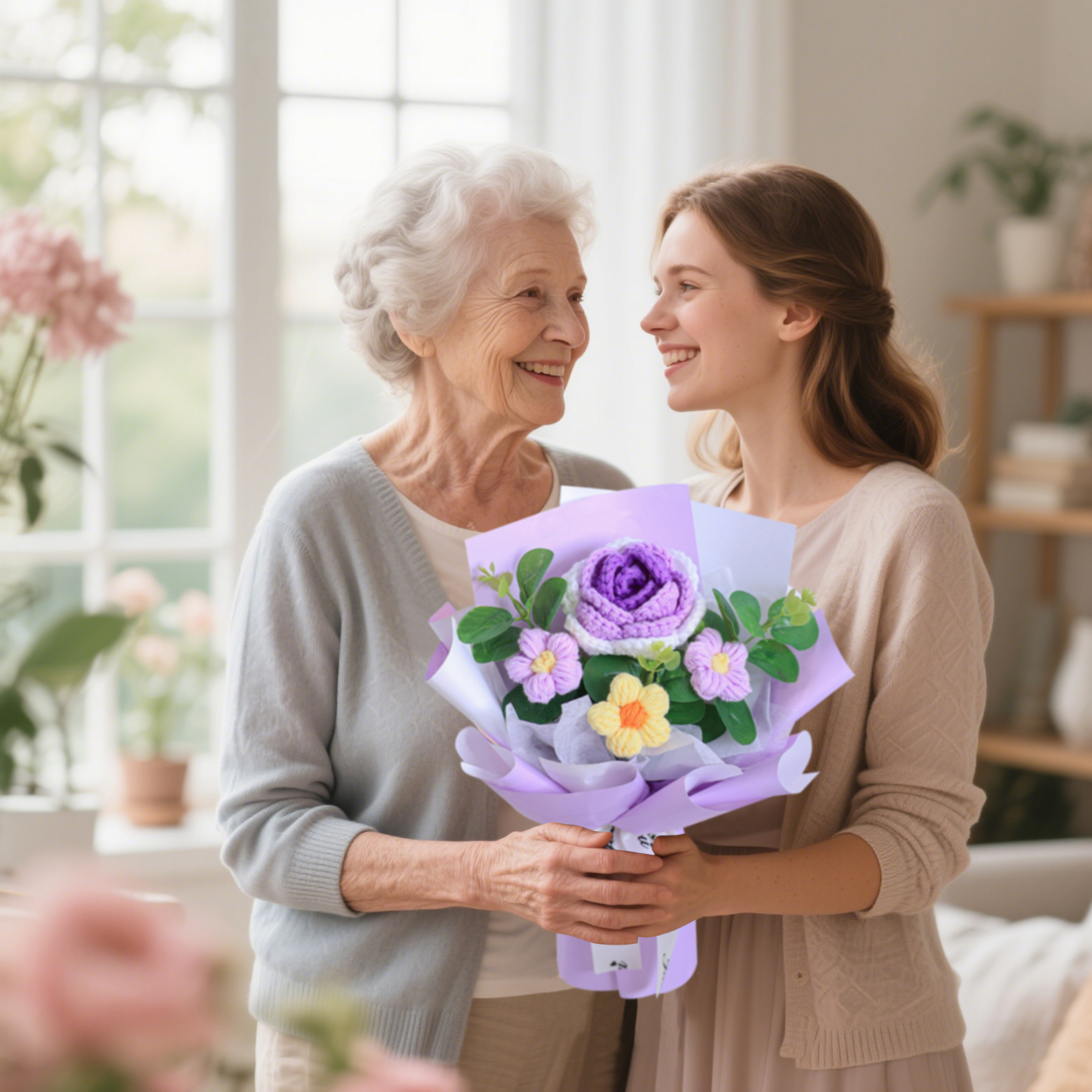 "You Are Sunshine" Knitted Yarn Rose Bouquet – Handmade Gift with Gift Bag | Jessemade