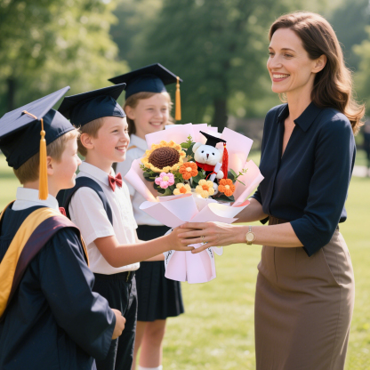 Graduation Teddy Bear Bouquet – Crochet Flower Gift with Cap and Scroll | Jessemade