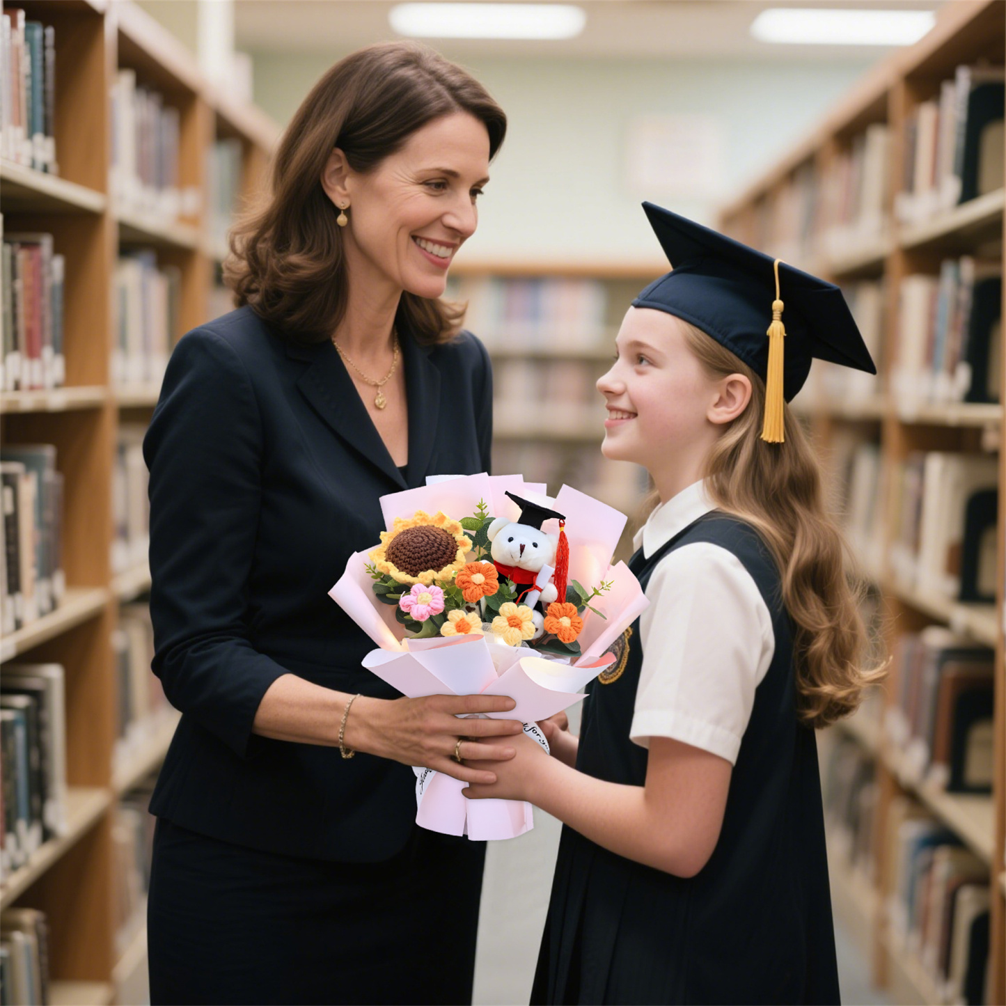Graduation Teddy Bear Bouquet – Crochet Flower Gift with Cap and Scroll | Jessemade