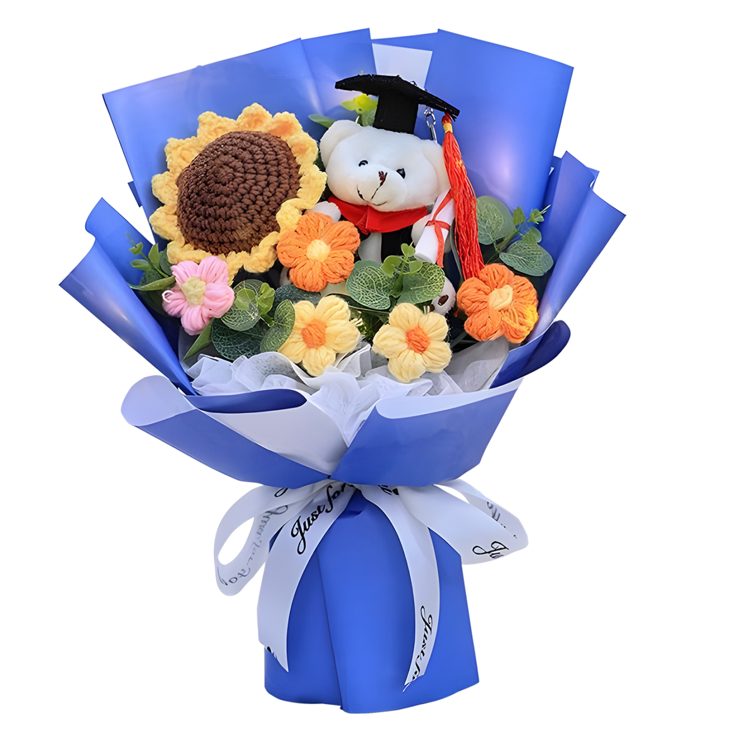 Graduation Teddy Bear Bouquet – Crochet Flower Gift with Cap and Scroll | Jessemade
