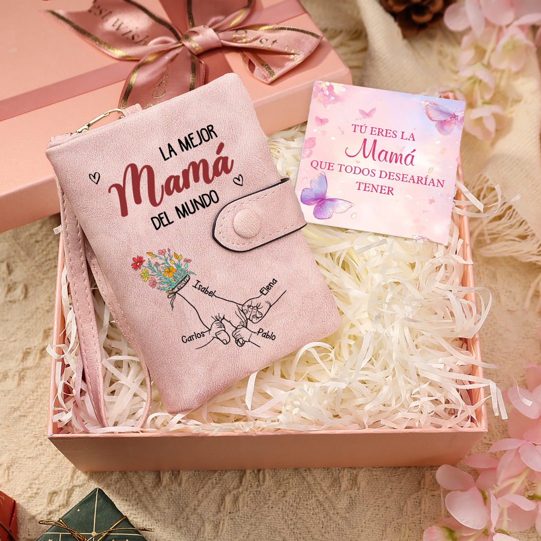 Monedero “La mejor abuela del mundo” personalizable con 1‑6 nombres de niños y 1 nombre de adulto. Regalo de cumpleaños o Día de la Abuela para la yaya | Jessemade
