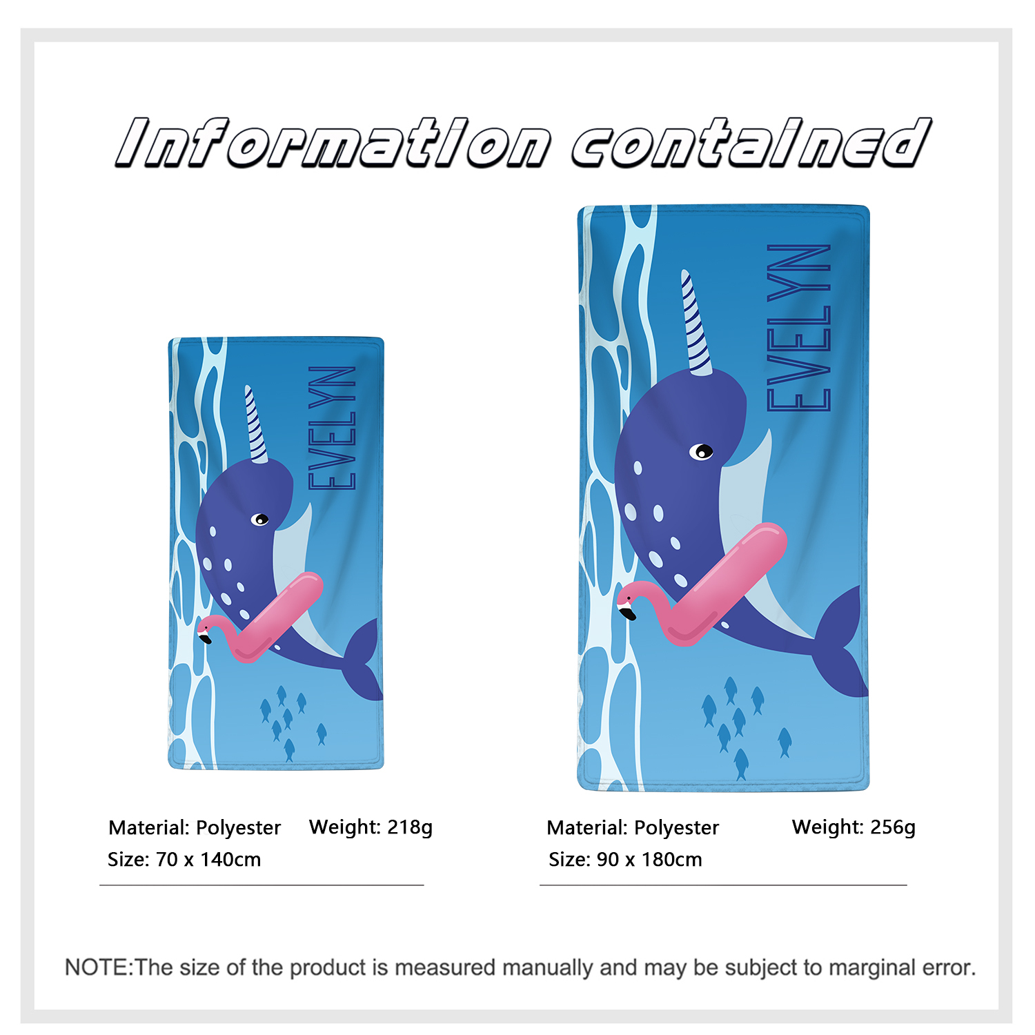 Toallas de Playa con Animales del Mar Personalizadas con 1 Nombre